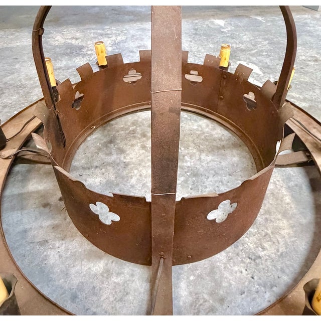 Vintage Round Iron Quatrefoil Chandelier For Sale - Image 9 of 18