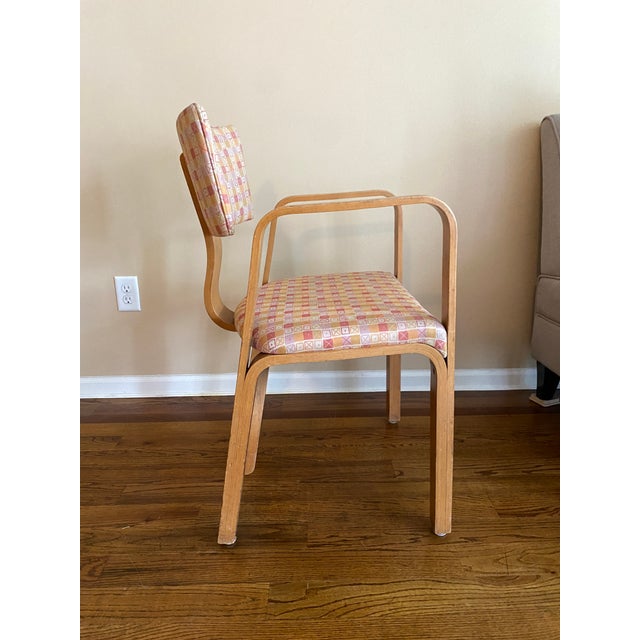 Joe Atkinson Designed Thonet Industries Arm Chairs Upholstered in Eames Crosspatch For Sale In Minneapolis - Image 6 of 12