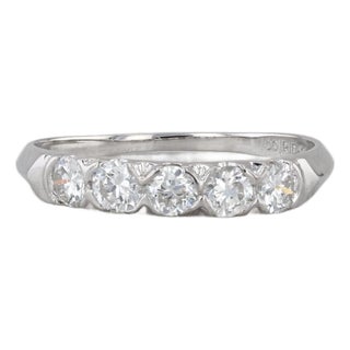 Vintage 0.60ctw Diamond Wedding Band 900 Platinum Size 7 Anniversary Ring For Sale