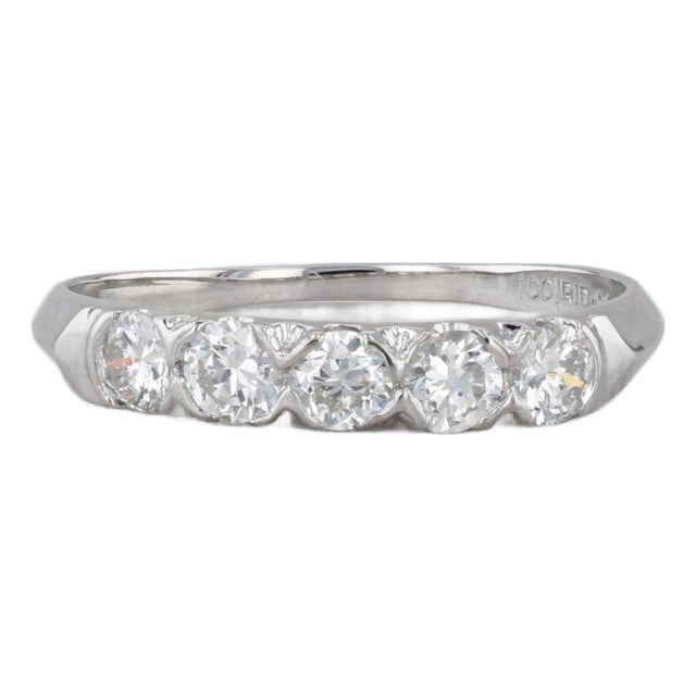 Vintage 0.60ctw Diamond Wedding Band 900 Platinum Size 7 Anniversary Ring For Sale