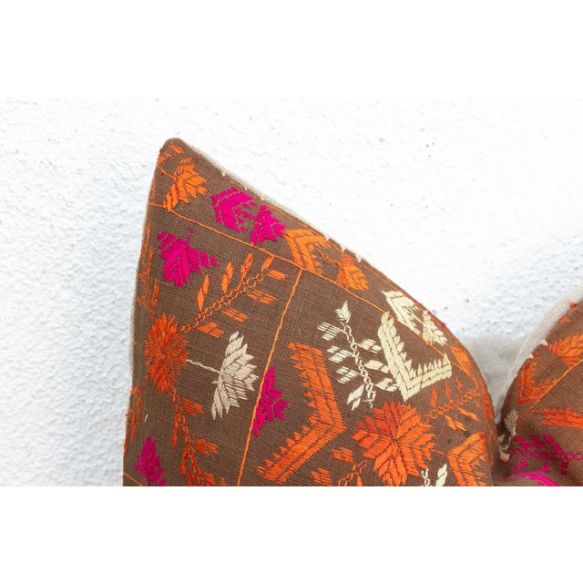 Indian Faridkot Folk, Antique Phulkari Lumbar Pillow Cover For Sale - Image 3 of 6