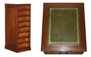 Large Flamed Hardwood 4-Drawer Filing Cabinet with Green Leather Top