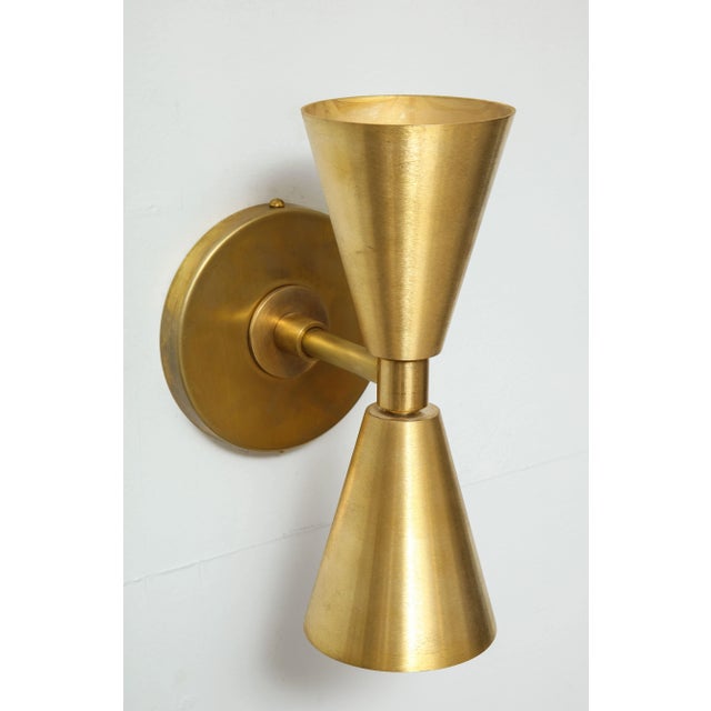 Early 21st Century Bespoke Brass Sconces in the Midcentury Manner - a Pair For Sale - Image 5 of 9