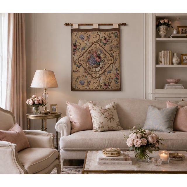 ** Please Read Entire Description ** Vintage French Country / Shabby Chic / Victorian Wall Tapestry Hanging MEASUREMENTS...