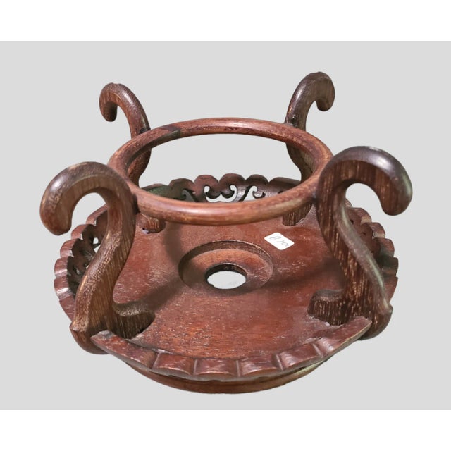 Large Vintage Early 20th Century Asian Ornate Wood Footed Display Plateau Stand For Sale - Image 4 of 6