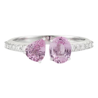 Toi Et Moi Pink Sapphire & Pave Diamond Open Bypass Ring 1.3ct in 14k Gold Size 5.5 For Sale