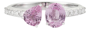 Toi Et Moi Pink Sapphire & Pave Diamond Open Bypass Ring 1.3ct in 14k Gold Size 5.5