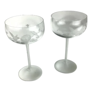 Vintage Full Lead Crystal Champagne Glasses Hummingbird Motif