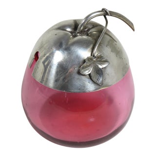 1940s Vintage Silverplate & Cranberry Art Glass Jam Jar For Sale