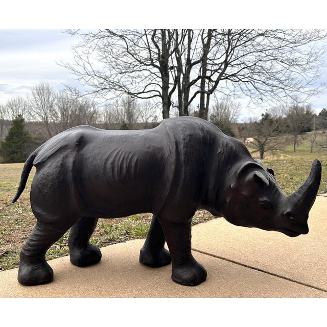 Vintage Leather Rhino Sculptural Footrest for your consideration. The Rhino is very large, measuring approx. 38 inches...