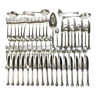 1970s Vintage Traditional Hollywood Regency Silver Plate Flatware - Set of 71 For Sale