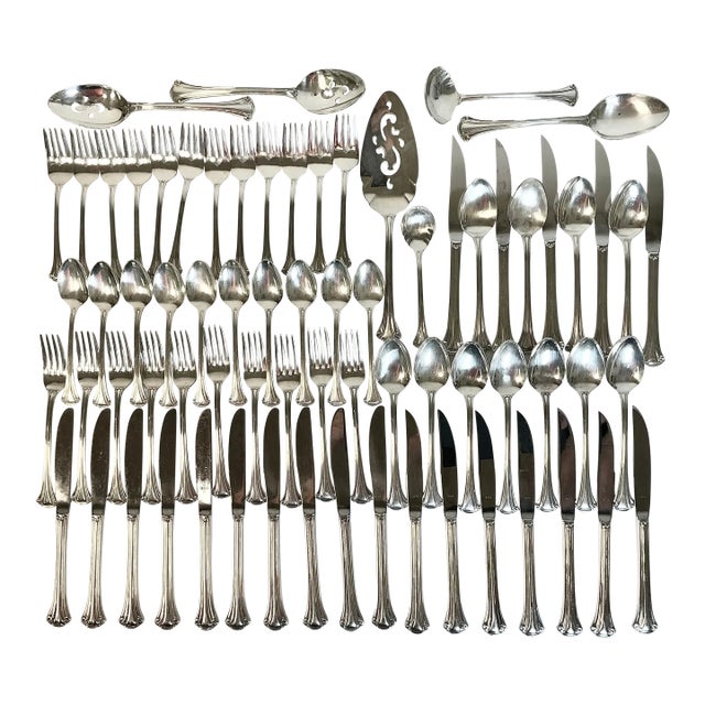 1970s Vintage Traditional Hollywood Regency Silver Plate Flatware - Set of 71 For Sale