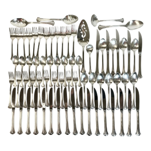 1970s Vintage Traditional Hollywood Regency Silver Plate Flatware - Set of 71