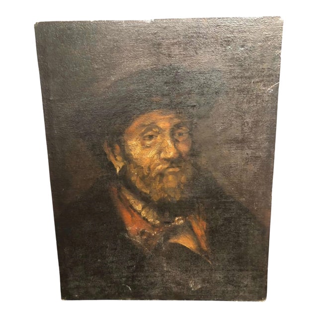 Expressive Tronie of a Bearded Man in a Hat, Oil on Wooden Panel, Late 20th Century. For Sale
