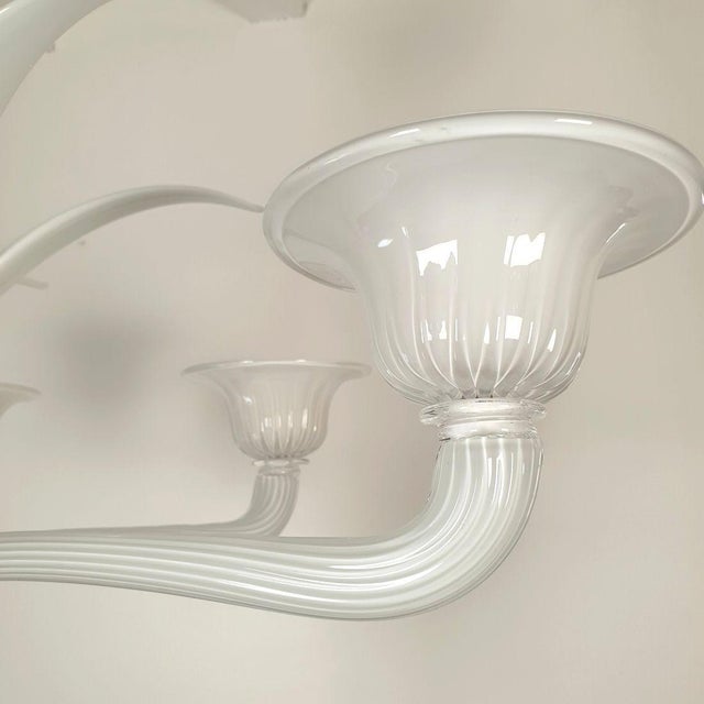 1970s Attributed to Venini White Murano Glass Chandelier For Sale - Image 10 of 11