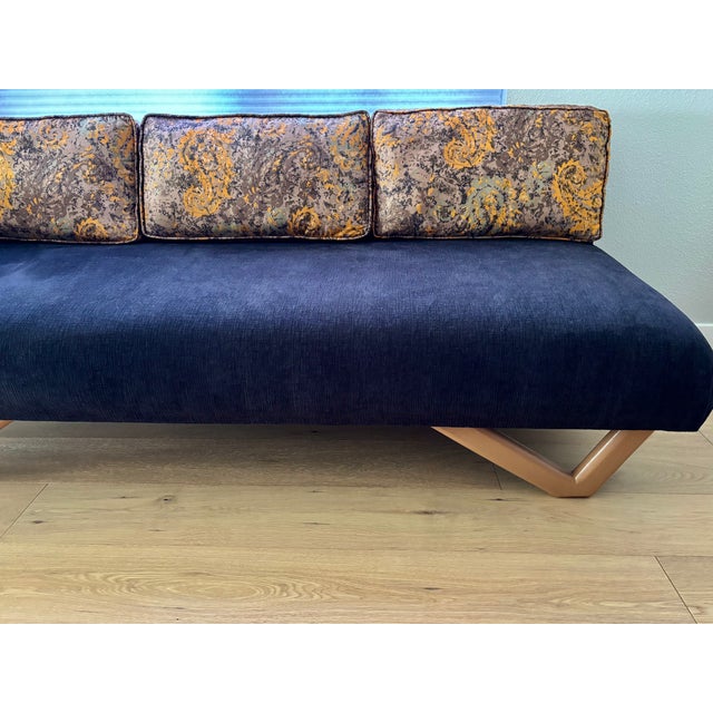 1960's MCM Sofa - Reupholstered in a Luxuriously Soft Black Chenille and a Burnt Orange/Tan/Brown Paisley Cotton Fabric For Sale - Image 4 of 11