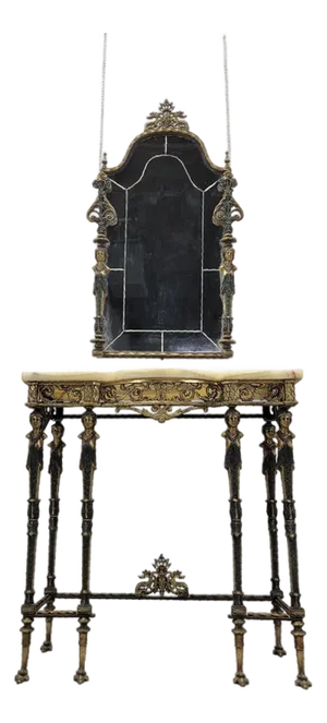 Antique Oscar Bach Style Console Table With Mirror