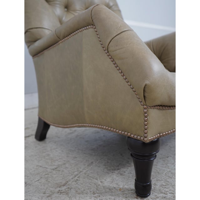 Green Tufted Leather Lounge Chair W. Ottoman For Sale In Philadelphia - Image 6 of 18
