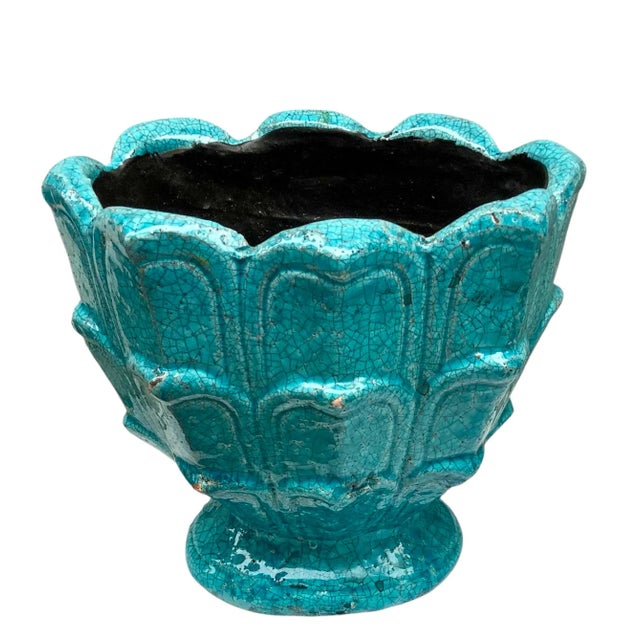 1960s Turquoise Ceramic Planter Vase Jardienier For Sale - Image 4 of 12