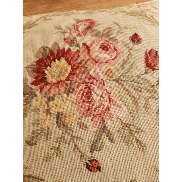 Mid 20th Century Floral Roses Needlepoint Tassel Pillow Shabby Chic For Sale - Image 5 of 6