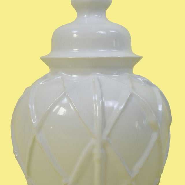 Coastal Single Faux Bamboo White Table Lamp For Sale - Image 3 of 3