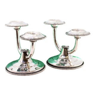 Low Candelabra with Two Pearly and Beaded Lights, Set of 2 For Sale