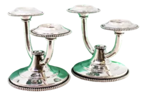 Low Candelabra with Two Pearly and Beaded Lights, Set of 2