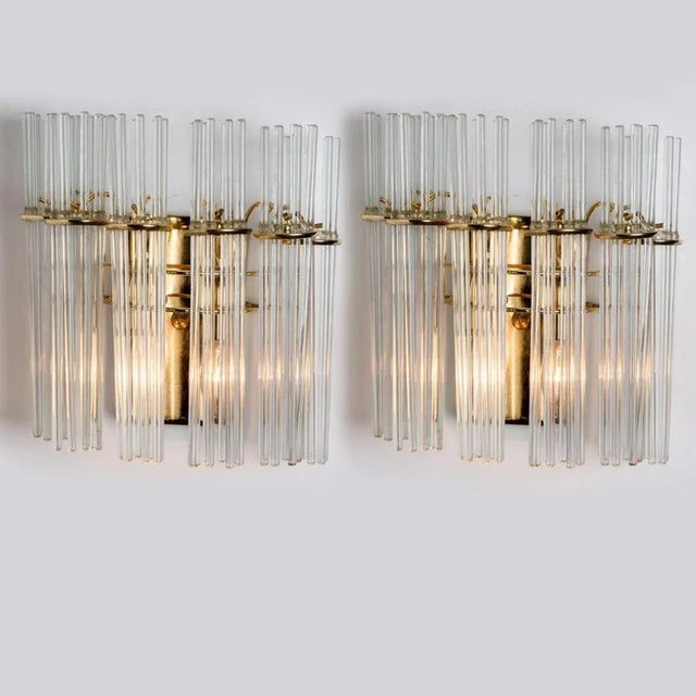 Glass and Brass Wall Sconces in the style of Sciolari, 1960s, Set of 2 For Sale - Image 11 of 13