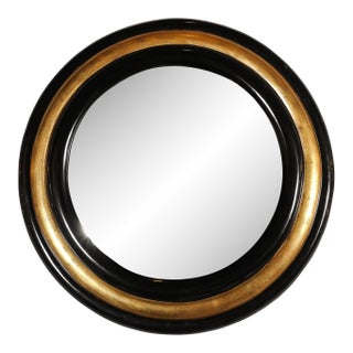 Mid-Century Modernist Gilt & Black Lacquered Convex Mirror by Karl Springer For Sale