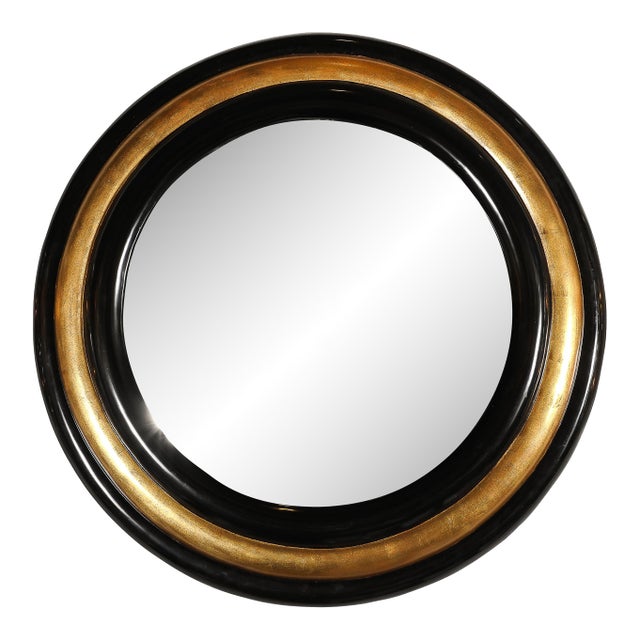 Mid-Century Modernist Gilt & Black Lacquered Convex Mirror by Karl Springer For Sale