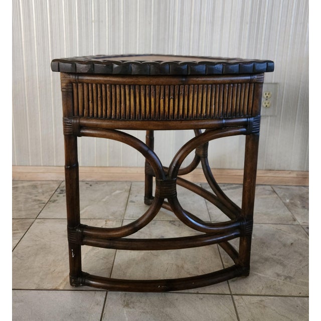Mid-Century Modern 1970s French Side Table Faux Ostrich Leather Bamboo Wood For Sale - Image 3 of 13
