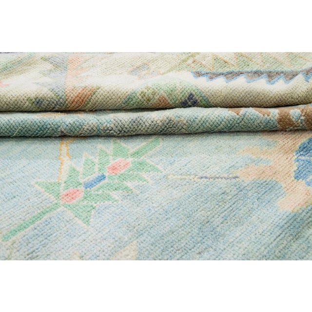 Blue Modern Turkish Oushak Blue Handmade Floral Oversize Wool Rug For Sale - Image 8 of 11