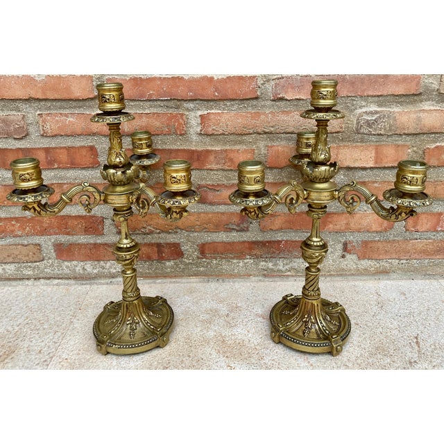 French Louis XVI Style 4 Light Candelabras in Gilt Bronze Set of 2 For Sale In Miami - Image 6 of 18