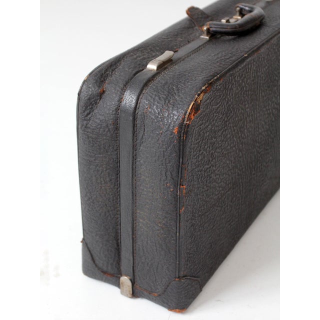 Vintage 1930s Belber Black Leather Suitcase With Green Interior For Sale - Image 14 of 18