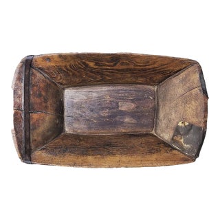 Primitive 19th-Century Hand-Hewn Wood Dough Trough With Forged Iron Repairs For Sale