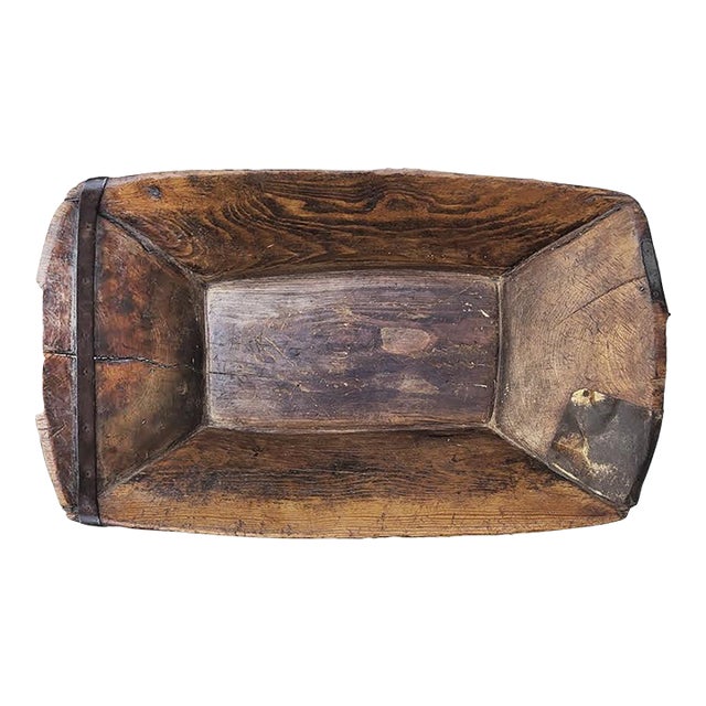 Primitive 19th-Century Hand-Hewn Wood Dough Trough With Forged Iron Repairs For Sale
