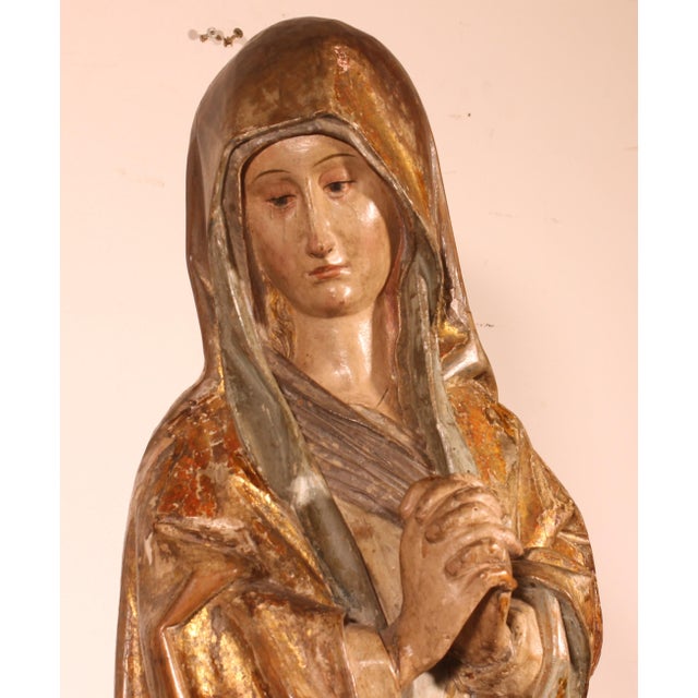 Spanish Artist, Saint John the Baptist and the Virgin Mary from a Crucifixion Group, 1500, Walnut, Set of 2 For Sale - Image 9 of 18