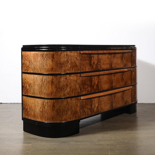 Art Deco Bookmatched & Burled Elm & Black Lacquer Sideboard by Donald Deskey For Sale - Image 12 of 16