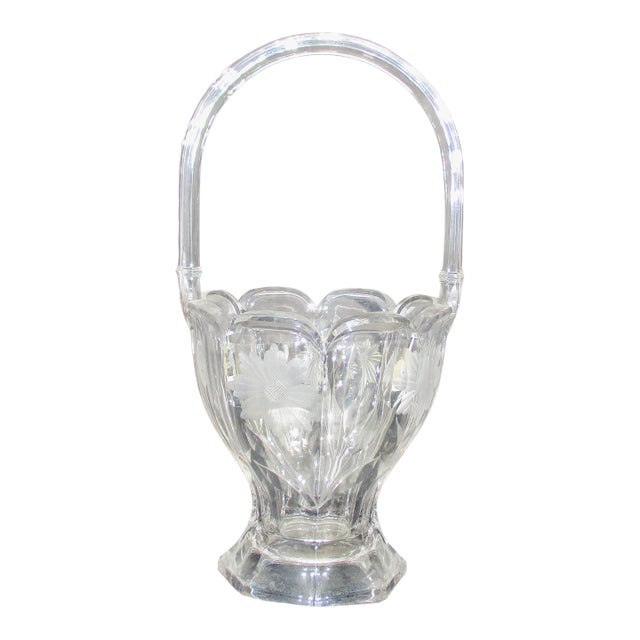 1920s Vintage Heisey Glass Basket Vase For Sale