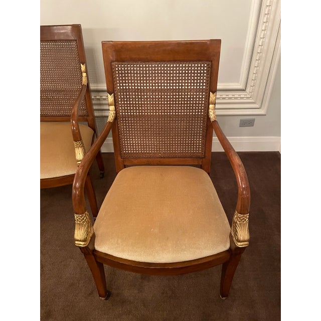Wood French Empire Style Mohair & Cane Arm Chairs - Set of 4 For Sale - Image 7 of 12