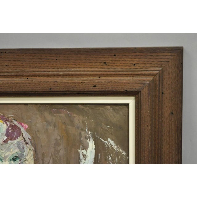 Wood Vintage "Woman in Dress" Oil on Board Abstract Framed Painting, Signed For Sale - Image 7 of 12