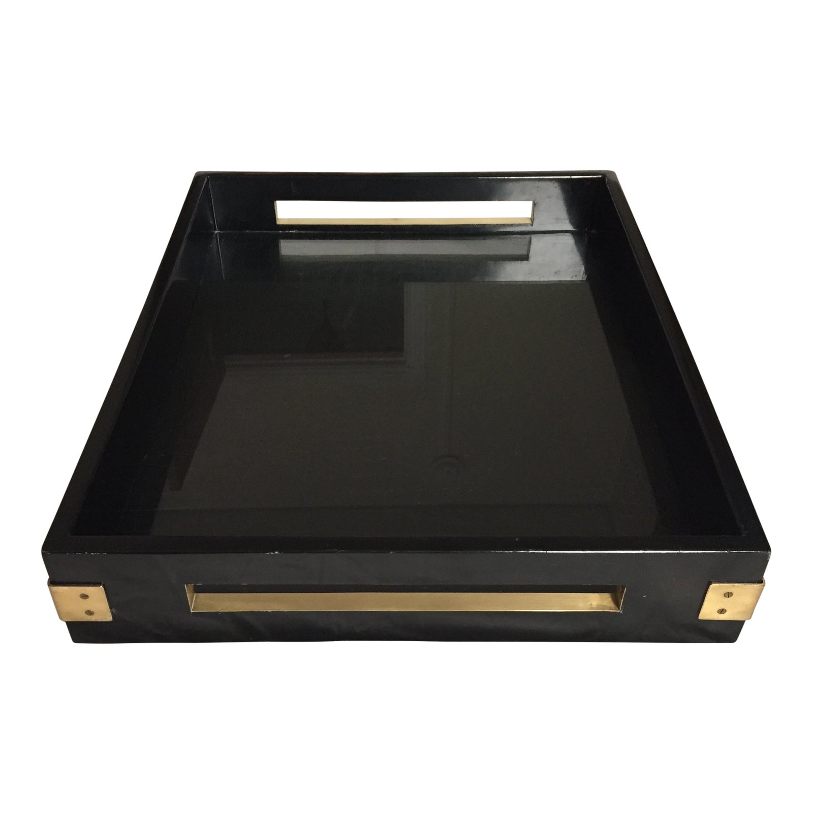 Large Altuzarra Lacquered Black & Brass Accent Serving Tray Chairish