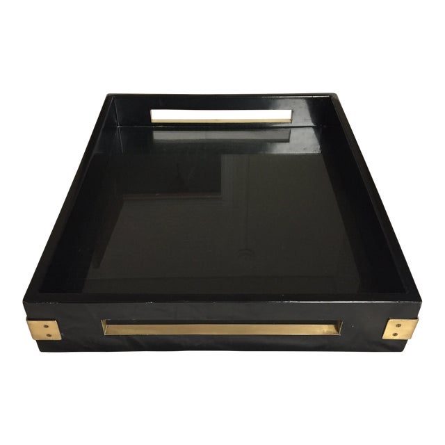 Large Altuzarra Lacquered Black & Brass Accent Serving Tray Chairish