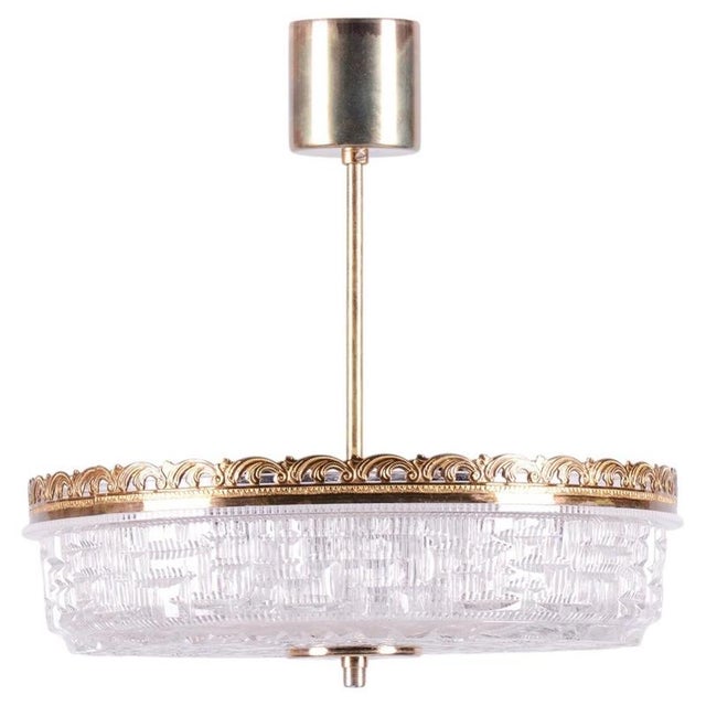 Mid-Century Chandelier in Glass and Brass attributed to Kamenický Šenov, Czech, 1960s For Sale - Image 10 of 10