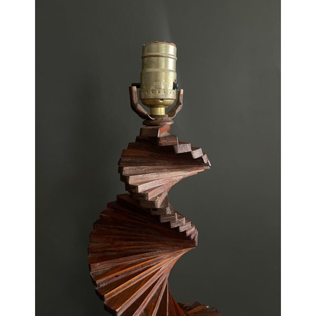Early 21st Century American Tramp Art Helix Lamp, Brutalist Folk Sculpture For Sale - Image 5 of 11