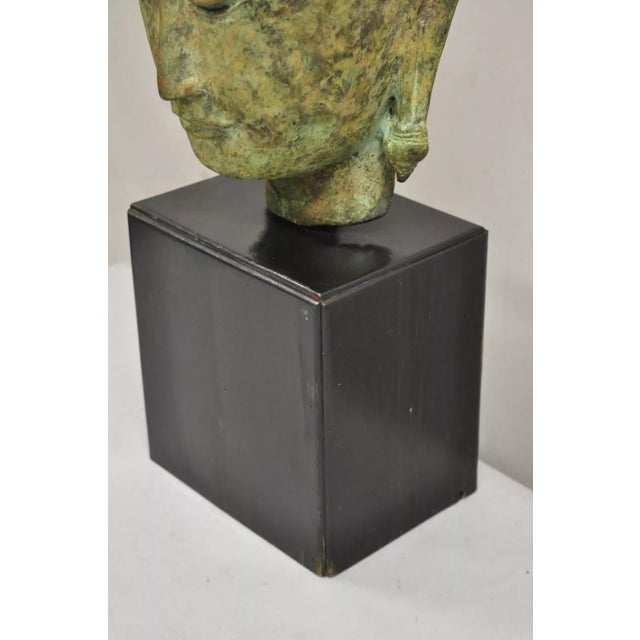 Mid 20th Century Vintage Thanh Le Vietnam Verdigris Bronze Siamese Buddha Bust Head Table Lamp For Sale - Image 5 of 12