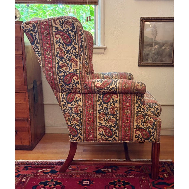 Charming Vintage Wingback Chair With Paisley Print For Sale - Image 10 of 11