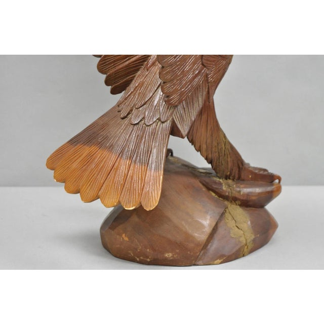 Vintage Black Forest 24" Hand Carved Wood Bald Eagle Figure Statue Sculpture For Sale - Image 15 of 18