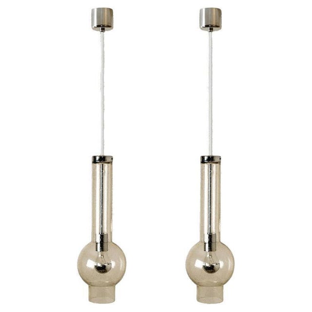 Hand Blown Glass Tube Pendant Lights from Staff Lights, 1970s, Set of 2 For Sale - Image 11 of 11