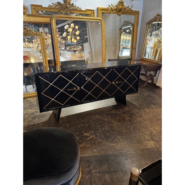 Black Italian MCM Design Black and Gold Sideboard After Suzanne Guiguichon For Sale - Image 8 of 10